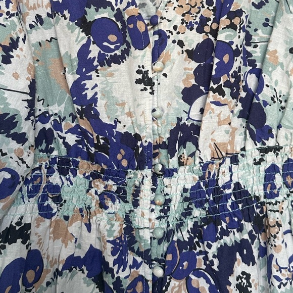 Tuckernuck Puff Sleeve Naomi Midi Dress Blue White Tan Size Small - Picture 6 of 13